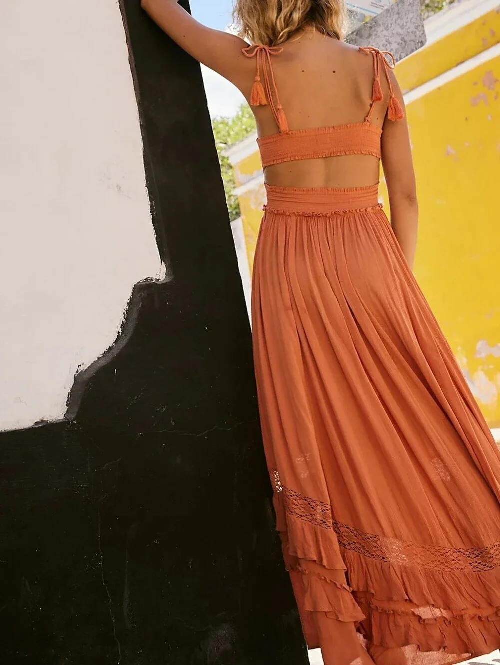 Free People Santa Maria Sun Blake Lace Tassel Maxi Dress Size L Bohemian Beachy - Picture 2 of 16